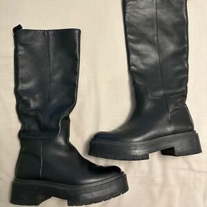 Sam Edelman Larina Knee High Black Leather Platform Boots